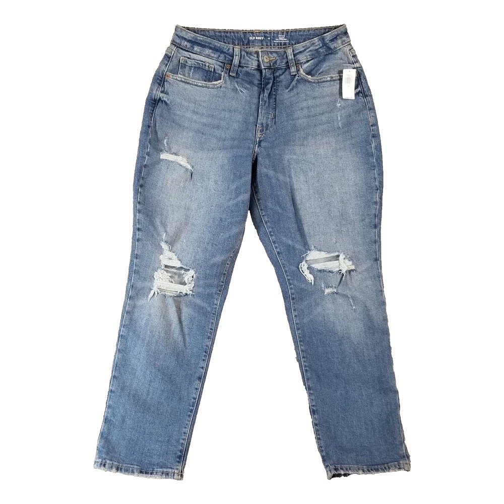 Old Navy jeans womens 12 high-rise curvy OG straight blue denim pants Distressed